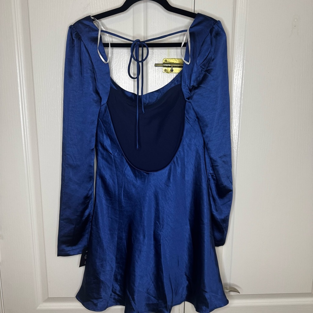 Lulus Dark Blue Satin Open Back Dress - Picture 4 of 7